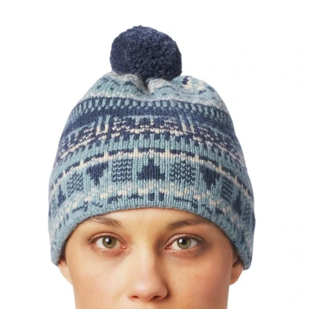MOUNTAIN HARDWARE Belay Beanie Fair Isle Knit Pom Cap Nordic Ski Wool